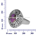 Kingmen Purple Copper Turquoise Vintage Look Gemstone avec Solid Silver Solitaire Floral Design Ring Femme Bijouterie